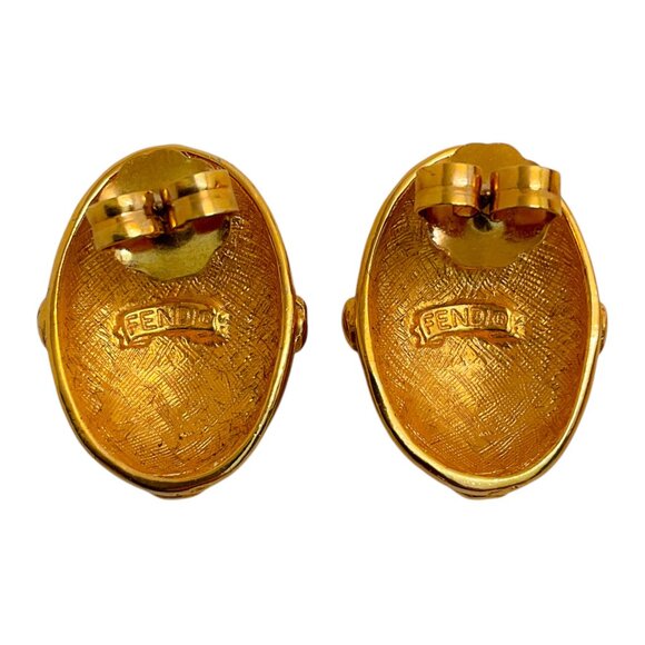 Fendi Vintage Gold Plated Earrings with Black Logo - Picture 3 of 4